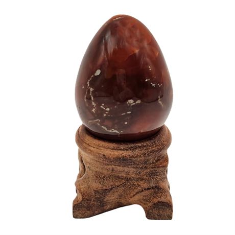 Carnelian Egg on Wood Stand