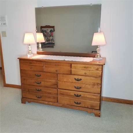 Forest Solid Maple Mid Century Seven Drawer Dresser w/Mirror