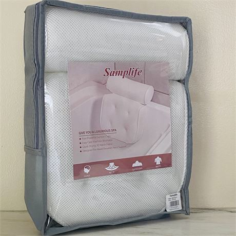 New - Samplife Bath Pillow with Head, Neck, & Shoulder Support