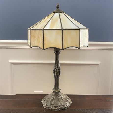 Vintage Table Lamp with Marbleized Tan Lamp Shade