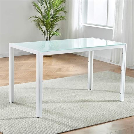 STILL IN BOX IDS White Dining Table with Metal Legs &Transparent Glass Top 53X33