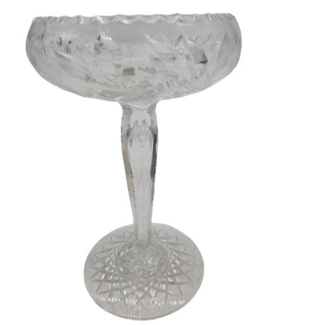 American Brilliant Period Tall Cut Glass Compote Bowl Centerpiece Ornate Stem
