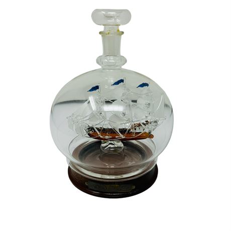 String Glass Ship in a Bottle Made in England