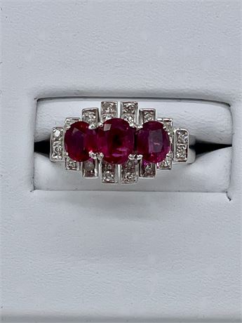 Ladies 18K White Gold Diamond and Ruby Cocktail Ring