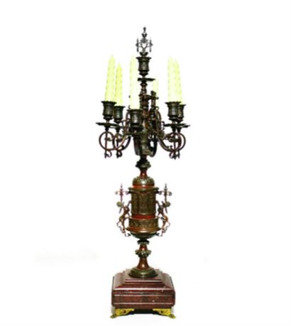 Antique French Ormolu Mounted Candelabra Bronze Patinated Rouge Griotte Marble
