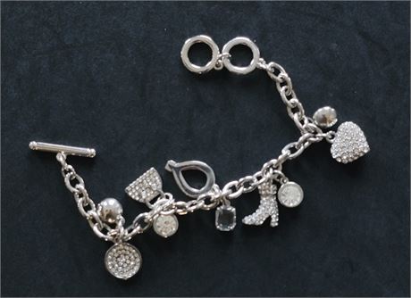 Great rhinestone shopping theme charm bracelet-shoe,purse,heart...