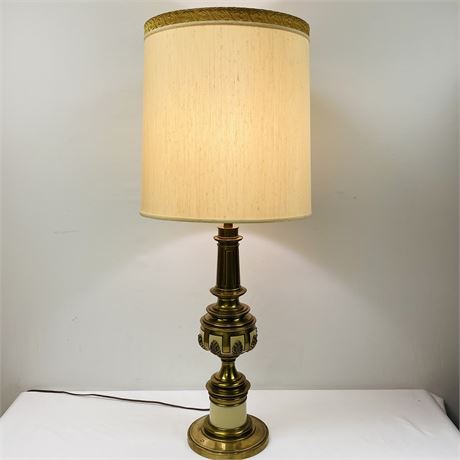 Vintage Stiffel Brass and Ceramic Tall Table Lamp w/ Original Shade