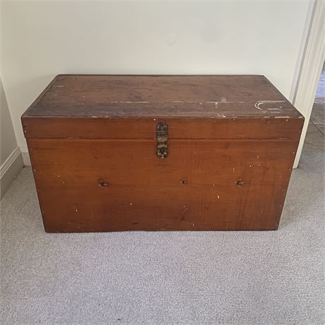 Vintage Smaller Sized Wooden Storage Trunk with Latch