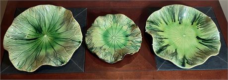 3 Glazed Ceramic Lettuce Leaf Plates