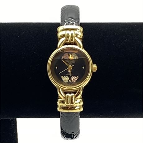 Vintage Black Hills Gold Bangle Bracelet Watch - 12k Gold Leaf Design