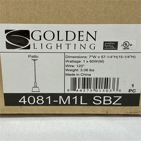 New - Golden Lighting Pallo Hanging Pendant Light