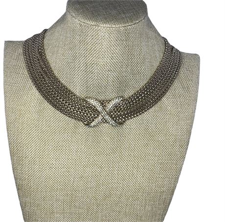 Rhinestone Pendant Gold Tone Collar Necklace