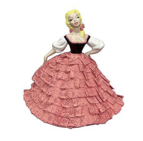 Vintage Jamar of California Ceramic Lady Figurine with Lace Skirt