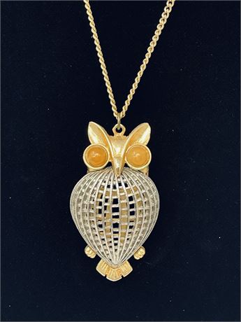 Silver and Gold Tone Hollow Owl Pendant
