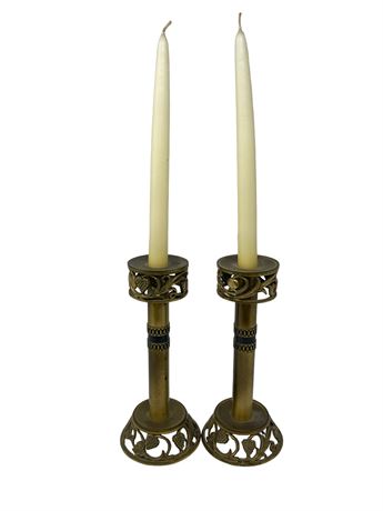 2 Unique Brass Grape Theme Candlesticks