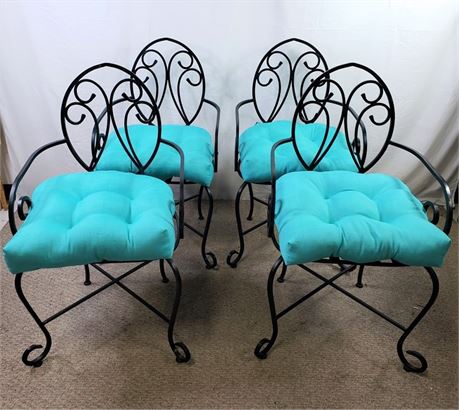 4 Heavy Iron Patio Chairs with Cushions