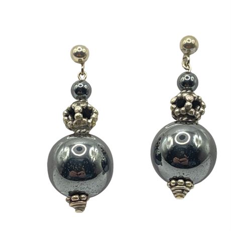 Hematite and Sterling Silver Drop Earrings