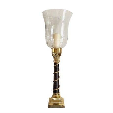 Regency Style Tortoise Shell Finish Candlestick With Hand Blown Shade