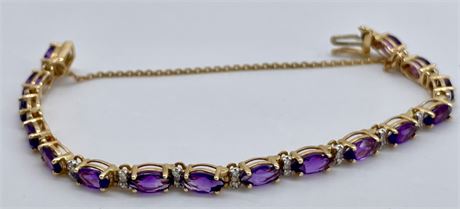 14K Yellow Gold and Purple Garnet and Diamond Bracelet