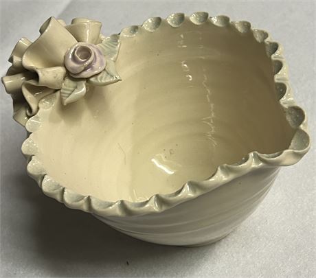 1989 Handmade Studio Art Pottery Floral Bowl