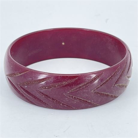 Bakelite Cranberry Red Carved 7/8" Wide Bracelet