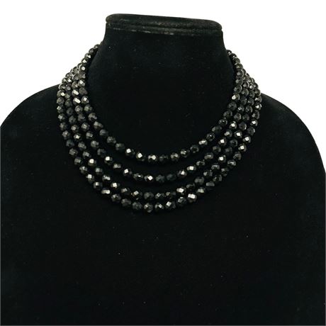 Vintage Black Glass Bead Multistrand Necklace