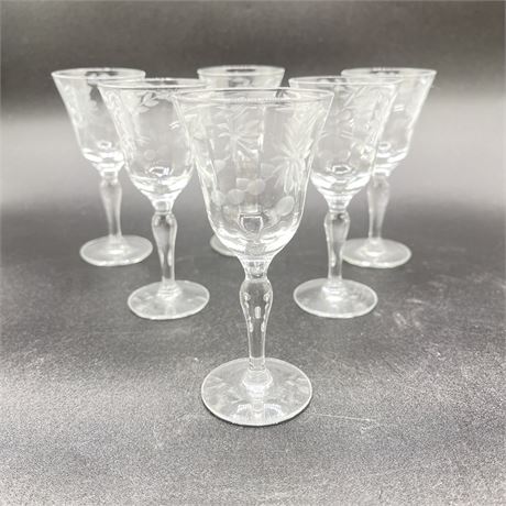 Etched Crystal White Wine Glasses, Set of Six