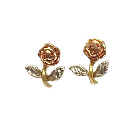 Tri 12 K Gold Rose Earrings