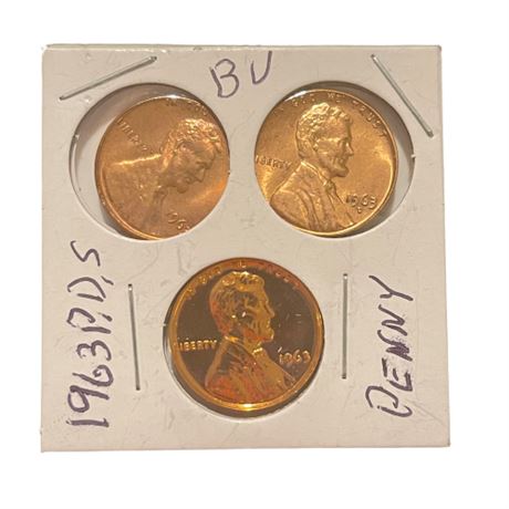 1963-P, 1963-D, 1963-S Penny Set