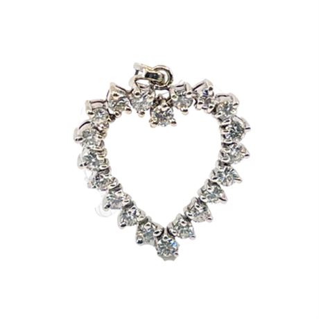 Contemporary 0.92 Carat Diamond and 14 K White Gold Heart Pendant