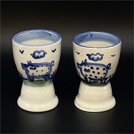 Two M. A. Hadley Pottery Pig Egg Cups