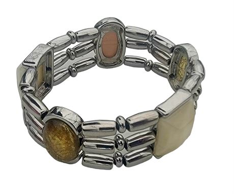 Gorgeous silvertone bead and stone stretch bracelet