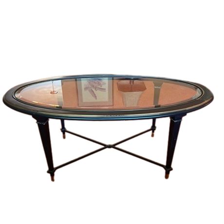 Black and Gold Lacquer Glass Top Coffee Table