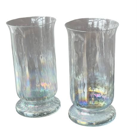 Iridescent Glass Column Vase Pair