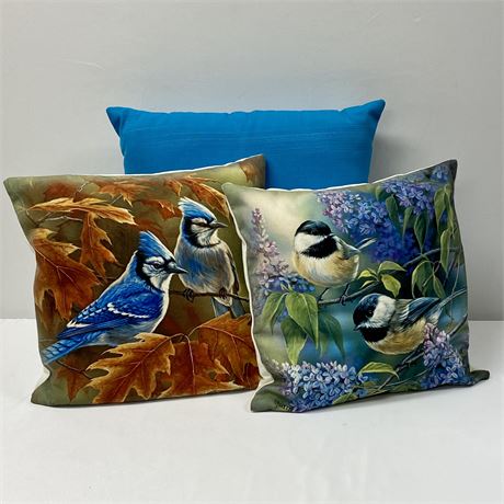 Set of 3 Decorative Throw Pillows - Two Are Millette Wild Birds