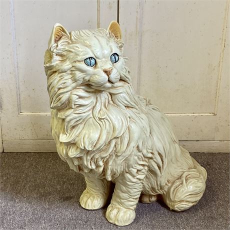 Vintage Marwal Ind, Inc. Large Long Haired Cat Chalkware Statue - 21.5 x 18"