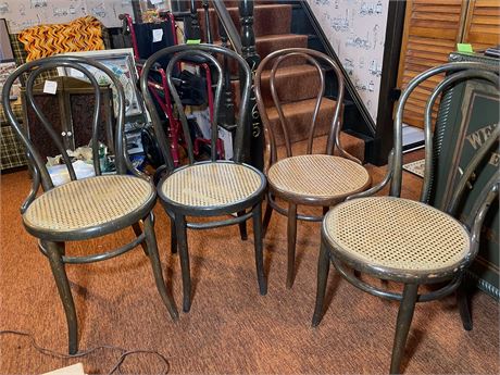 4 Vintage Round Wooden Chairs