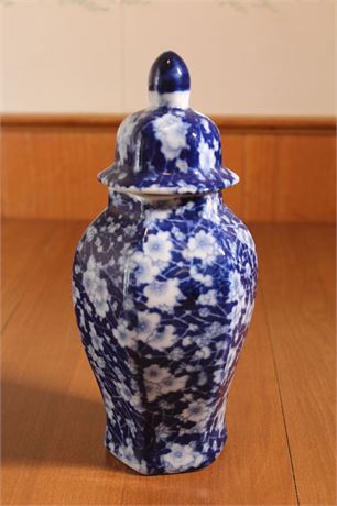 Vintage Blue with White Flowers Temple Jar