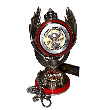 Franklin Mint Harley Davidson Panhead Pocket Watch with Eagle Stand
