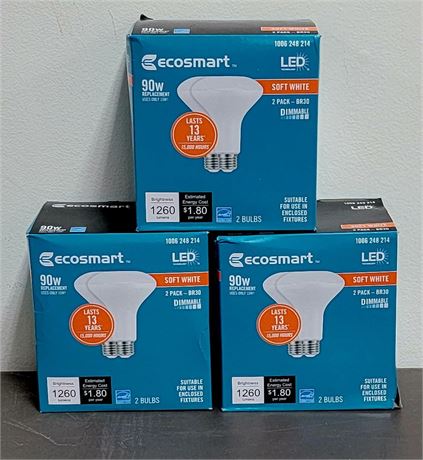 (6) Still in box Ecosmart LED Soft White 90w Dimmable bulbs