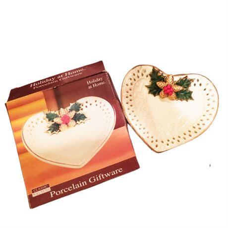 Holiday porcelain dish, heart shaped