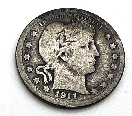 1911 Silver Barber Quarter