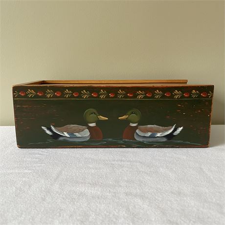Hand Painted Ducks Wooden Box with Slide Lid