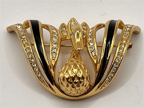 Vintage Christian Dior Black Swan Brooch Pin
