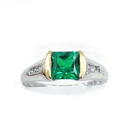 1.08 Carat Emerald and Diamond 14K White Gold Ring