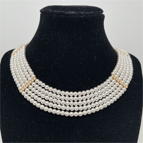 Jacqueline Kennedy Classic Triple Strand Simulated Pearl Necklace