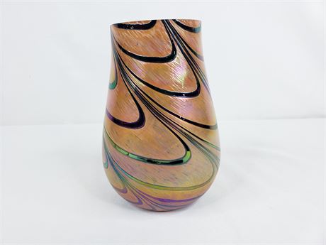 Pulled Feather Iridescent Art Glass Vase