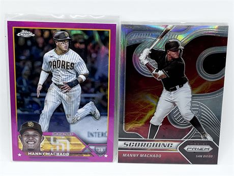 Two Manny Machado Insert Cards Pink Prizm Topps Chrome & Scorching Prizm Cards