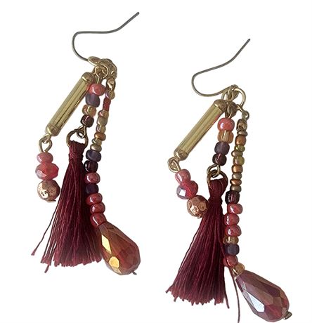 Seed bead and tassel dangle earrings