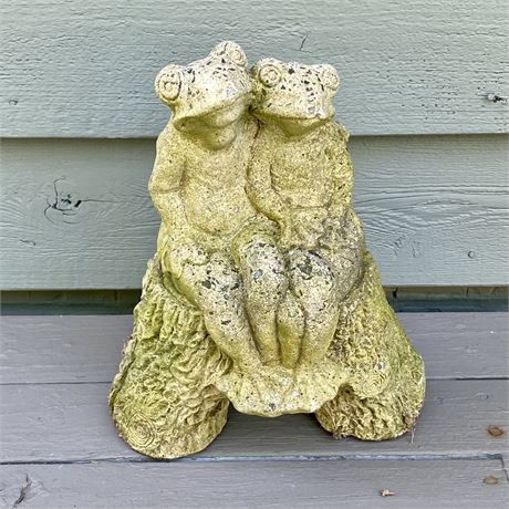 Cement Frogs on a Log Garden Statue